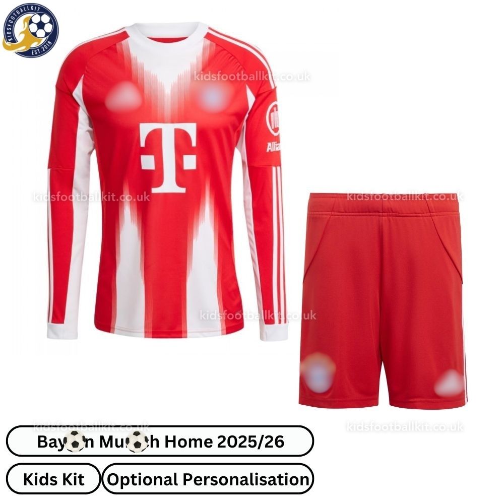 Bay^_^rn Home Kids Football Kit 2025/26 (Long Sleeve, No socks)